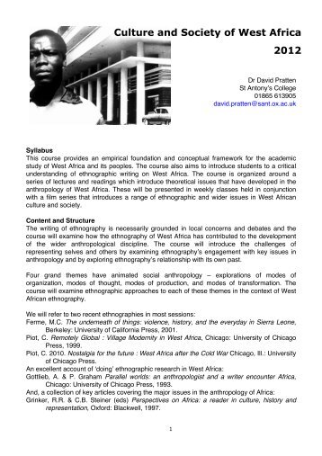 Culture and Society of West Africa HT11 - Institute of Social and ...