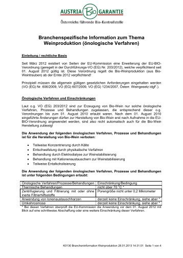 Brancheninformation Weinproduktion - Austria Bio Garantie