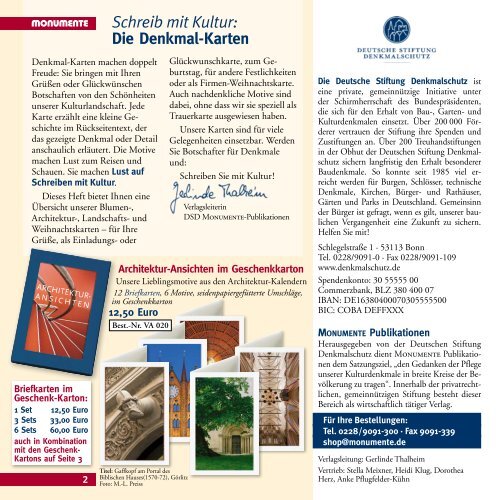 Das Kartenprogramm 2013 - Deutsche Stiftung Denkmalschutz