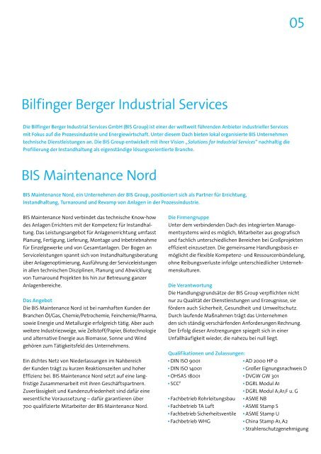 Partner für die Industrie - Bilfinger Berger Industrial Services