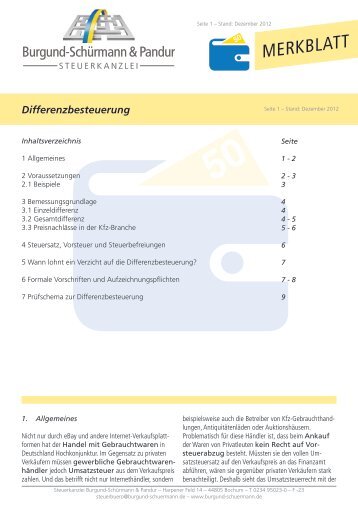 Differenzbesteuerung (PDF) - Burgund - Schürmann & Pandur