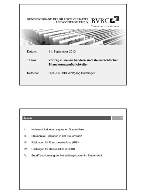 Datum: 11. September 2013 Thema: Vortrag zu neuen handels- und ...