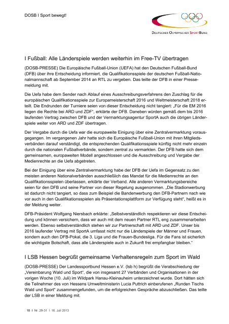 Ausgabe 29-31 (16.07.2013) - Der Deutsche Olympische Sportbund