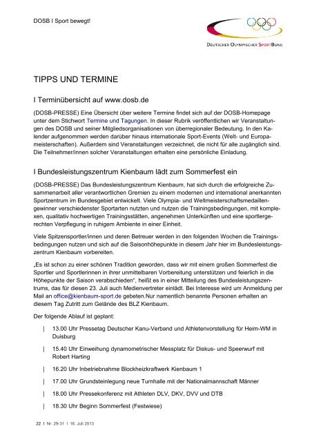 Ausgabe 29-31 (16.07.2013) - Der Deutsche Olympische Sportbund