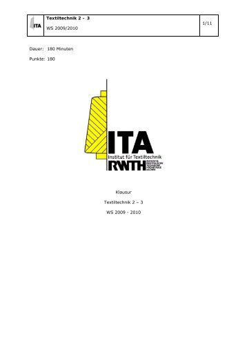 WS 2009/2010 - Institut für Textiltechnik - RWTH Aachen