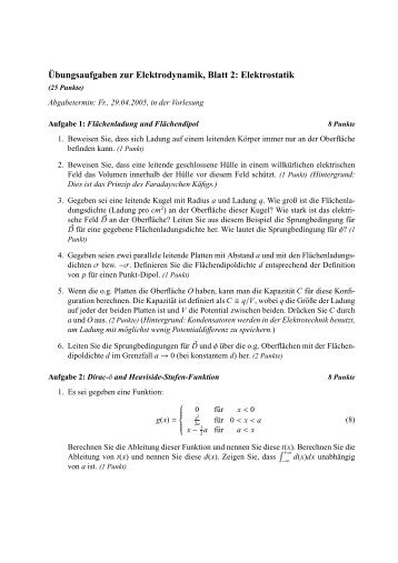 Â¨Ubungsaufgaben zur Elektrodynamik, Blatt 2: Elektrostatik