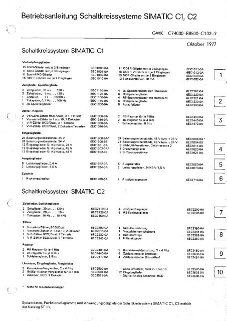 Betriebsanleitung Schaltkreissysteme SIMATIC C1, C2 - Siemens