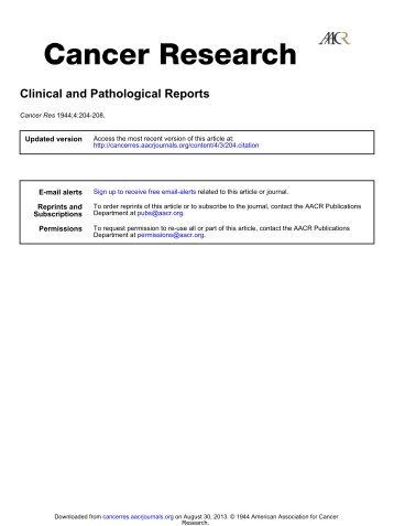 Clinical and Pathological Reports - Cancer Research