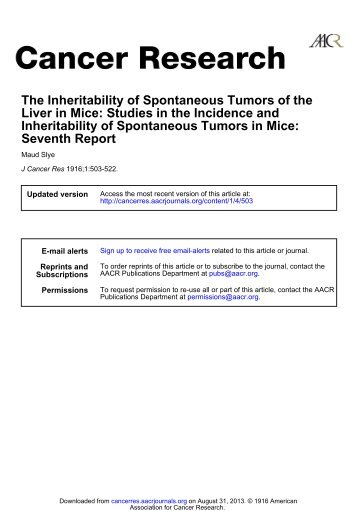 THE INHERITABILITY OF SPONTANEOUS ... - Cancer Research