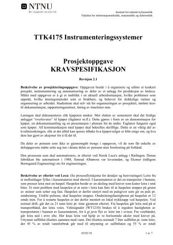 Kravspesifikasjon - Institutt for teknisk kybernetikk