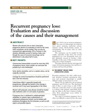 Recurrent pregnancy loss: Evaluation and discussion of the causes ...