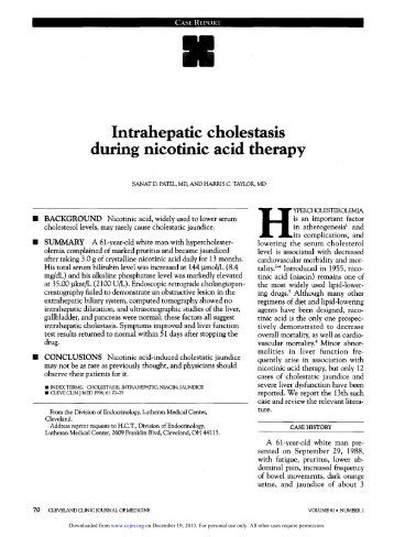 Intrahepatic cholestasis during nicotinic acid therapy - Cleveland ...