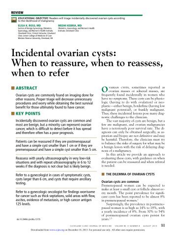 Incidental ovarian cysts - Cleveland Clinic Journal of Medicine