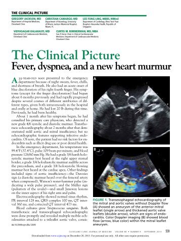 The Clinical Picture Fever, dyspnea, and a new heart murmur A