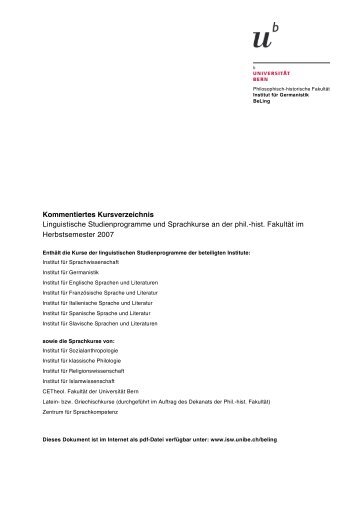 BeLing HS 07 - Institut fÃ¼r Sprachwissenschaft - UniversitÃ¤t Bern