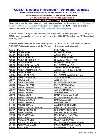 Bachelor of Science in Computer Science - COMSATS Institute of ...