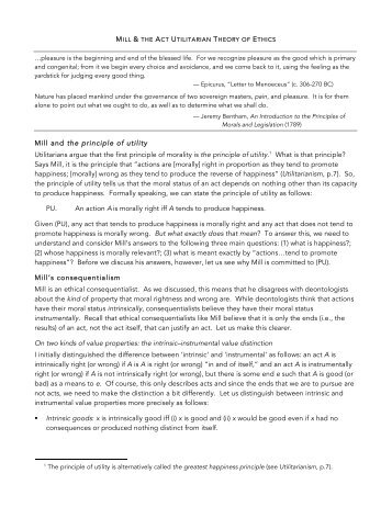 On Mill's Act Utilitarian Theory of Ethics