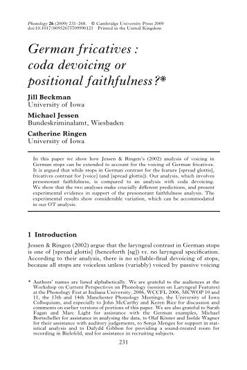 German fricatives: coda devoicing or positional faithfulness?