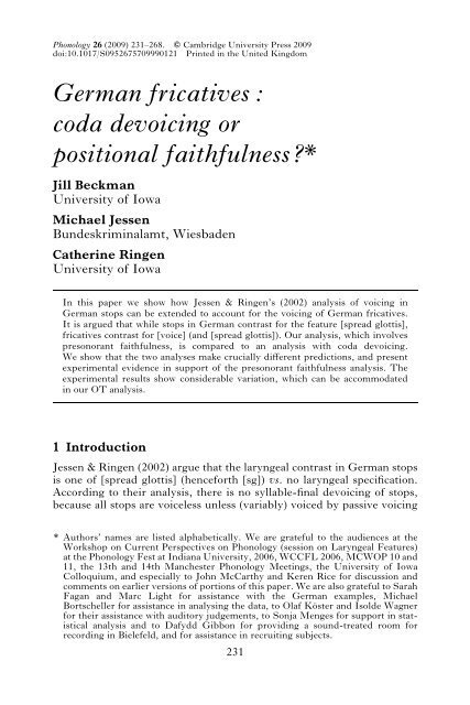 German fricatives: coda devoicing or positional faithfulness?
