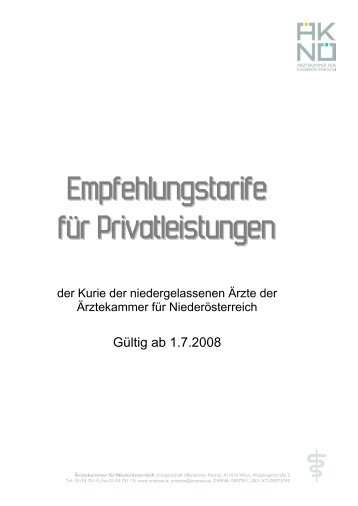 Empfehlungstarife für Privatleistungen - Ärztekammer Niederösterreich