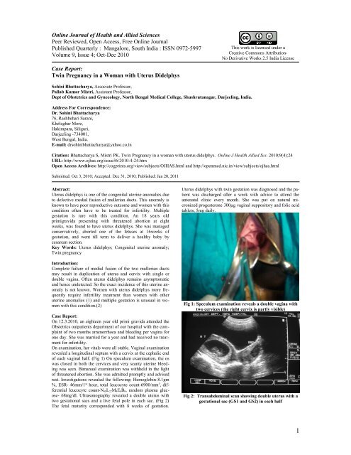 Twin Pregnancy in a Woman with Uterus Didelphys - Cogprints