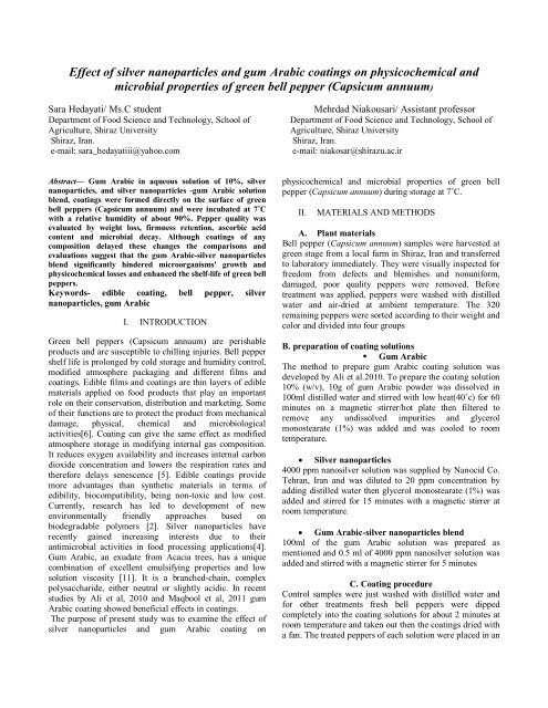 Effect of silver nanoparticles and gum Arabic coatings on ...