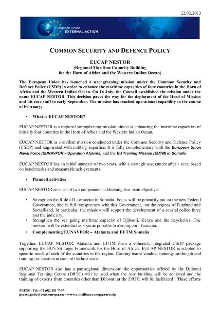 Factsheet on EUCAP NESTOR - Europa