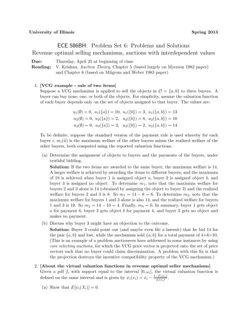 Ece 586bh Problem Set 6 Problems And Solutions Revenue