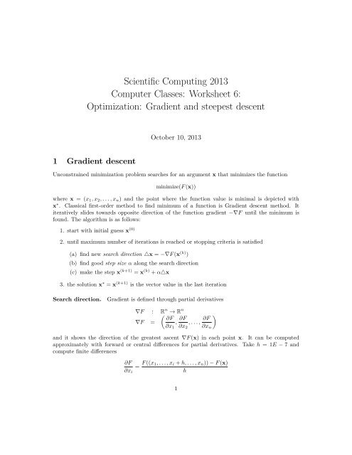 Optimization: Gradient and steepest descent