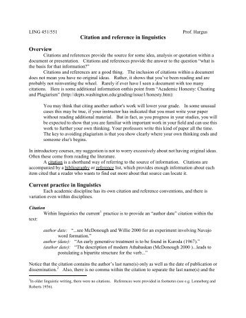 Citation and reference in linguistics - University of Washington