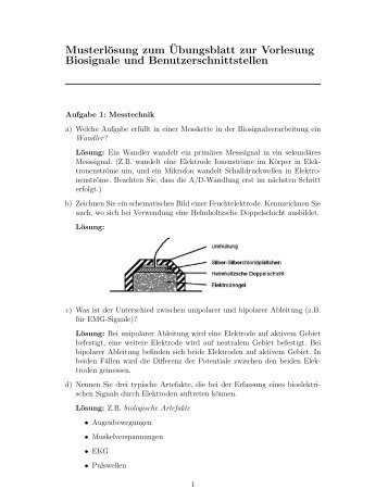 Musterlösung zum ¨Ubungsblatt zur Vorlesung Biosignale und ...