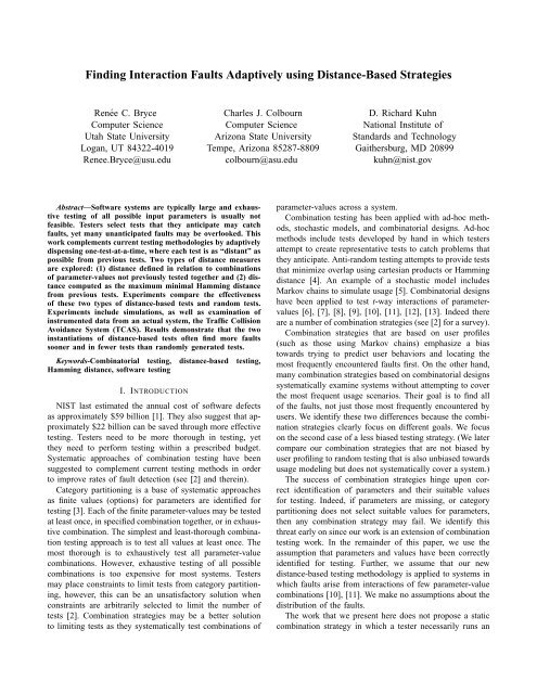 Finding Interaction Faults Adaptively using Distance-Based Strategies