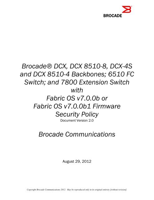 Brocade® DCX, DCX 8510-8, DCX-4S and DCX 8510-4 Backbones ...