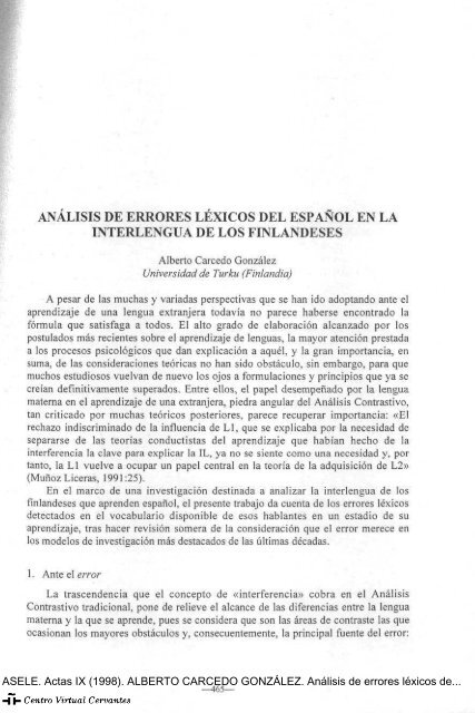 Análisis de errores léxicos del español en la interlengua de los ...