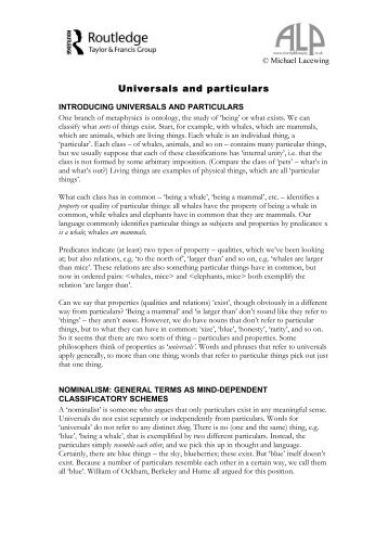 Universals and particulars - Routledge