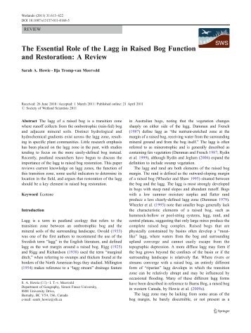 The Essential Role of the Lagg in Raised Bog ... - IngentaConnect
