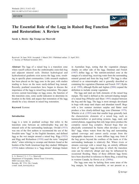 The Essential Role of the Lagg in Raised Bog ... - IngentaConnect