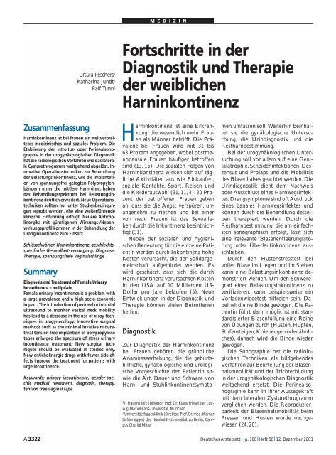 Fortschritte in der Diagnostik und Therapie der weiblichen ...