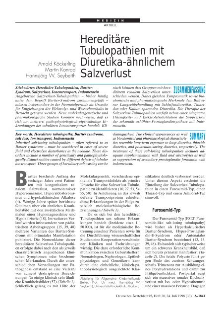 Hereditäre Tubulopathien mit Diuretika-ähnlichem Salzverlust