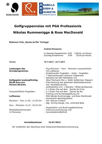 Golfgruppenreise mit PGA Professionls Nikolas Rummenigge ...
