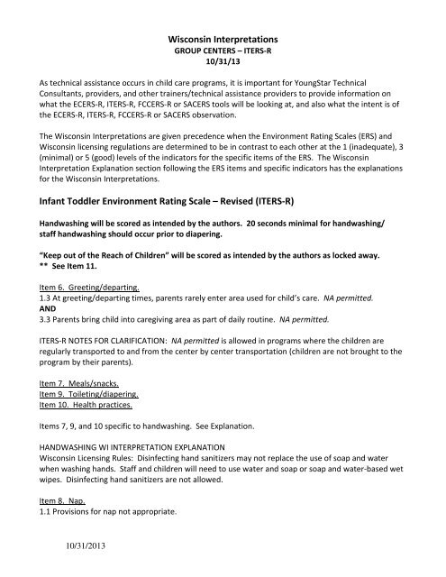 Wisconsin Interpretations Infant Toddler Environment Rating Scale