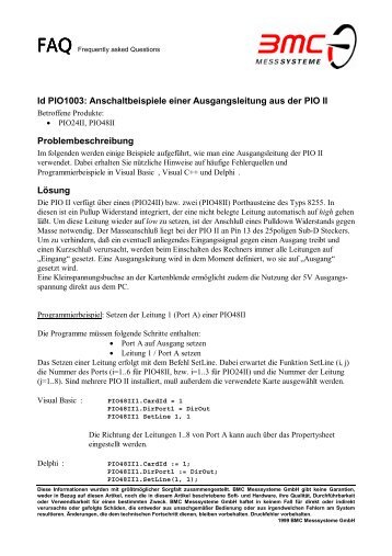 Id PIO1003: Anschaltbeispiele einer Ausgangsleitung aus der PIO II ...