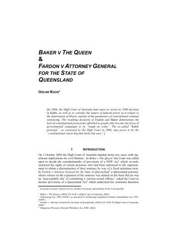 baker v the queen fardon v attorney general for ... - Deakin University