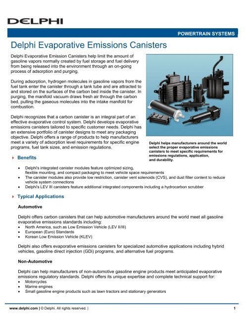 Delphi Evaporative Emissions Canisters