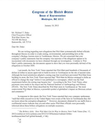 Letter to Wal-Mart CEO, Michael Duke - Committee on Energy and ...