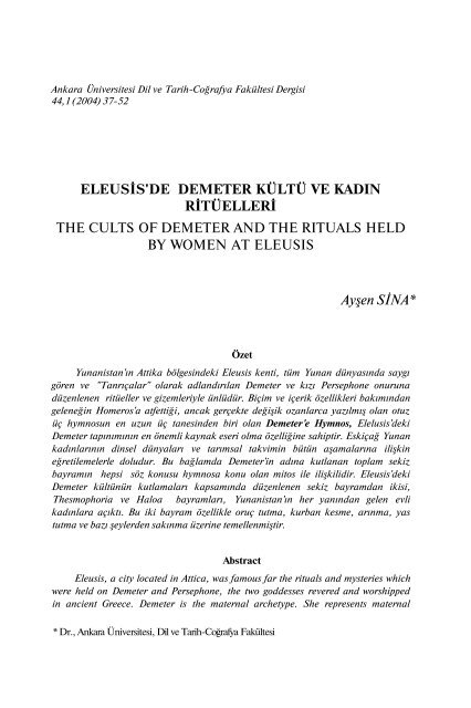 Eleusis'de Demeter Kültü ve Kadın Ritüelleri - Ankara Üniversitesi ...