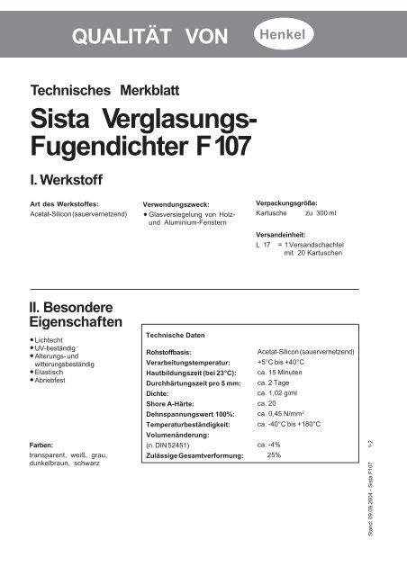 Sista Verglasungs- Fugendichter F107 - Henkel