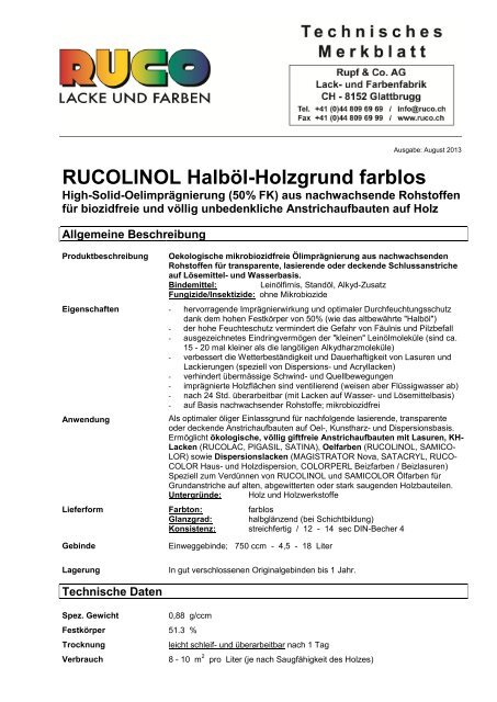 RUCOLINOL Halböl-Holzgrund farblos