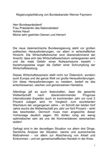 Die Regierungserklärung im Wortlaut - Die Presse