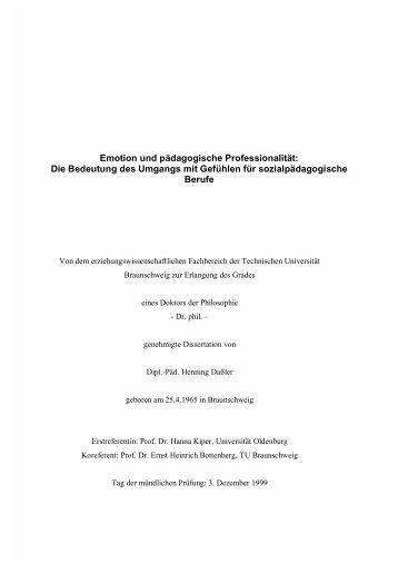 Emotion und pädagogische Professionalität: Die Bedeutung des ...